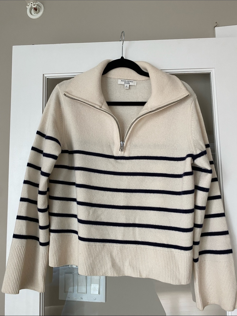 Banana Republic Cream Half-Zip Striped Sweater - Men's